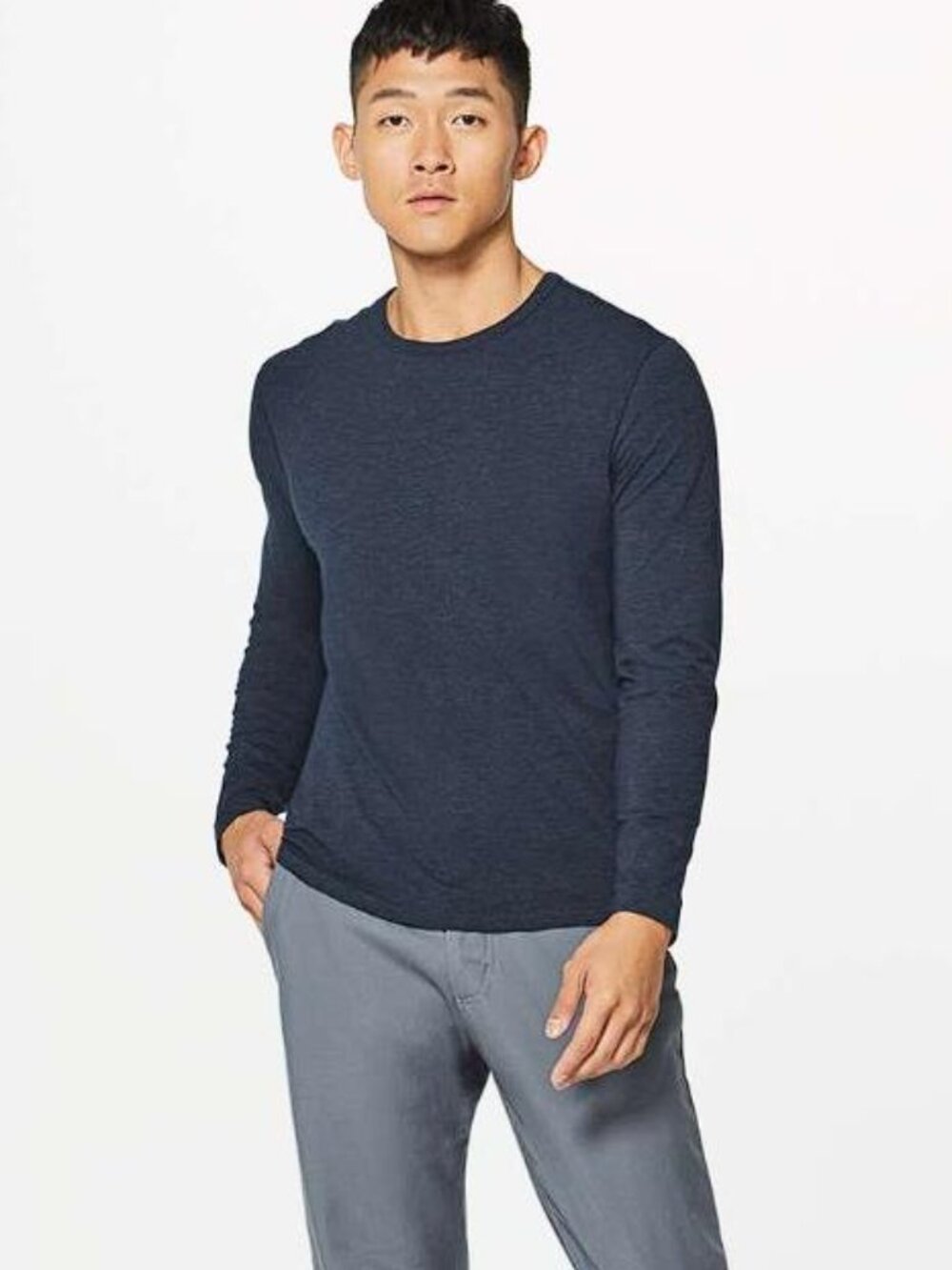 LULULEMON Men's 5 Year Basic Long Sleeve Heathered Size M In Nautical Navy